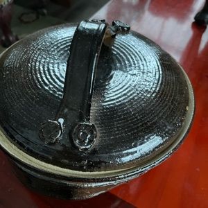 Brown Bean Pot or Ceramic Casserole Dish w Lid and Hand Signed Roberts
9” inch